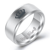 Her King Couple Ring  AND E344 Women His Queen Stainless steel Ring Silver Color Simple Design