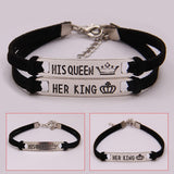 E34556 2Pcs Matching Set His Queen Her King Alloy Couple Bracelet Jewelry Gift