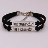 E34556 2Pcs Matching Set His Queen Her King Alloy Couple Bracelet Jewelry Gift